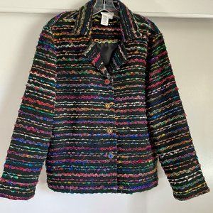 Vintage Coldwater Creek Multicolor Silk Boucle Stripe Holiday Blazer Jacket  M